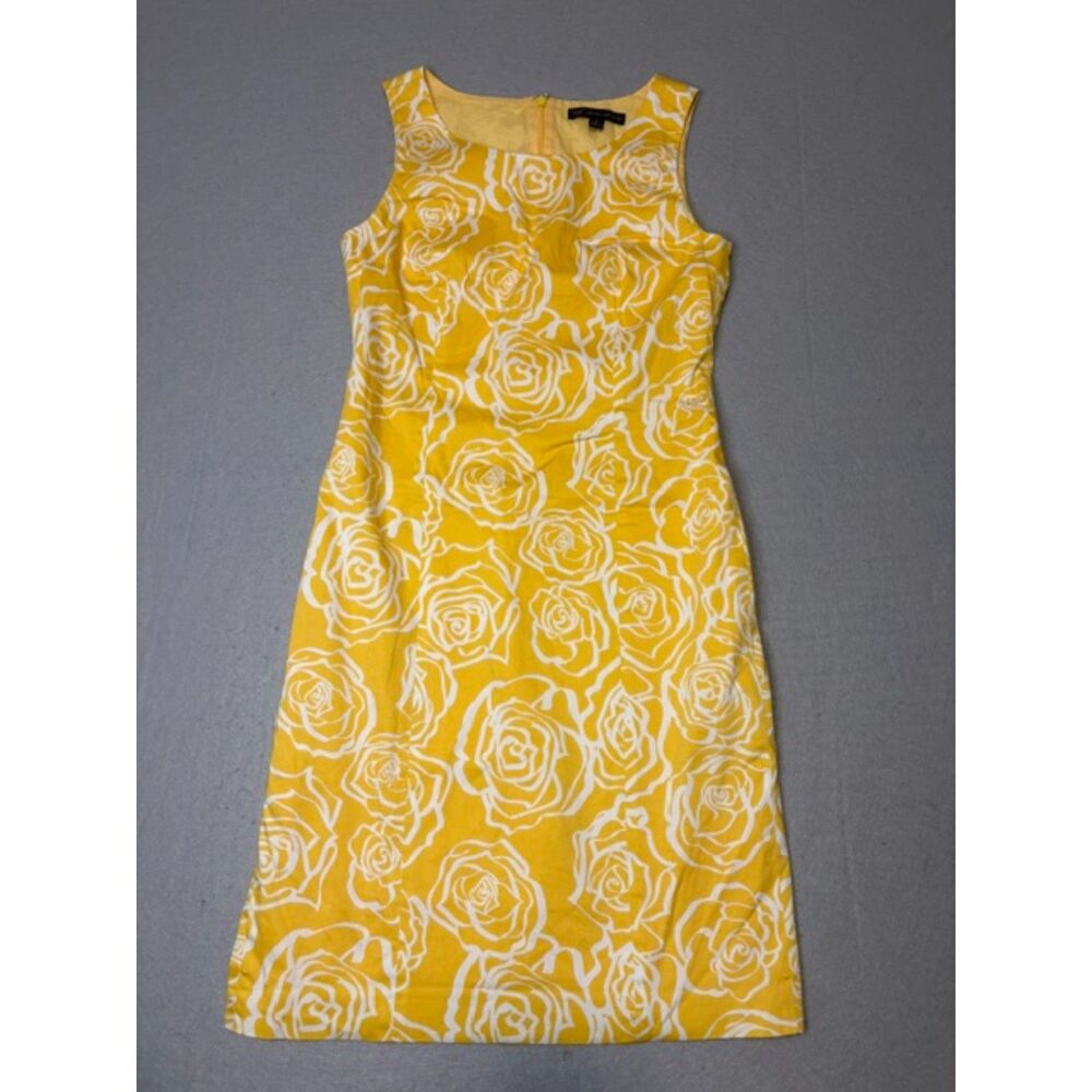 356 Brooks Brothers Size 4 Yellow White Floral Sheath Dress Lined Zip Trad Mod
